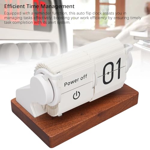 Automatic Mini Flip Clock, Rechargeable Retro Vintage Mechanical Digital Auto Flip Desk Clock with Wood Base, Large Number Timer Calendar Alarm for Home Office Hotel CAF (White)