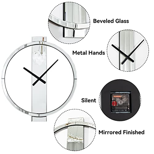 SHYFOY Wall Clock Decorative Large Clock Living Room Decor - 23" Big Clocks All Mirror Glass Finish, Modern Clock for Wall Round Wall Decor for Office Bedroom Fireplace