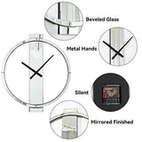 SHYFOY Wall Clock Decorative Large Clock Living Room Decor - 23" Big Clocks All Mirror Glass Finish, Modern Clock for Wall Round Wall Decor for Office Bedroom Fireplace