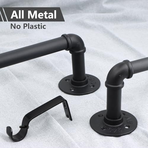Refrze Curtain Rods for Windows 48 to 84 Inch, 1"Black Curtain Rod Industrial Wrap Around,Adjustable Heavy Duty Blackout Curtain Rods for Ceiling,Bedroom,Outdoor Patio