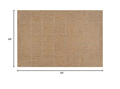 Beverly Rug Easy Jute Checkered Squared Entry Rug 2x3 Washable Durable Indoor Outdoor Area Rugs for Living Room Patio Office Stain Resistant Non Shedding Casual Indoor Outside Carpet 2 x 3 Natural