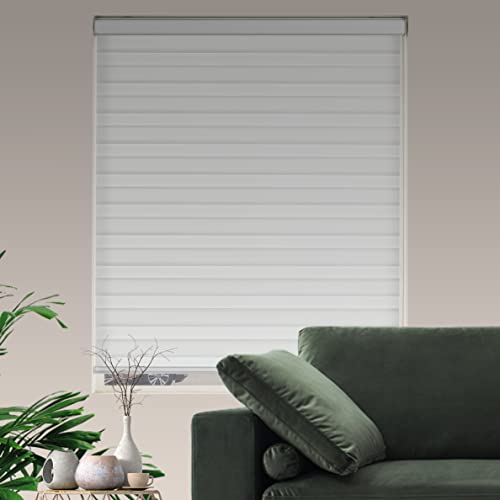 Zebra Roller Shades, Dual Layer Roll Up Blind for Living Room, Semi Sheer Shades Window Privacy Light Control for Day and Night, (Maximum Height 72inch, White Color, Width 34 inch)