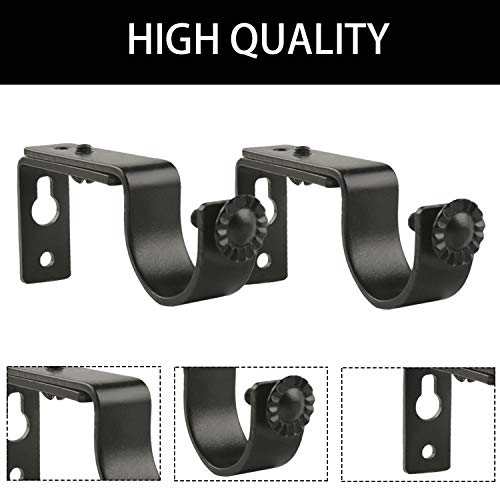 Eau 10 Pieces of Adjustable Black Curtain Rod Brackets, Heavy Duty Single Curtain Rod Holders for Maximum 1 Inch Rod, Wall-Mounted