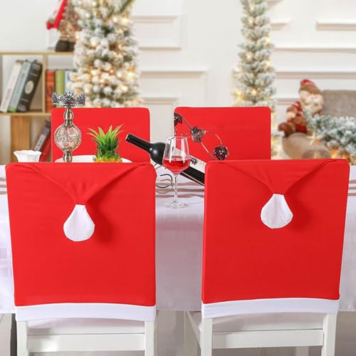 Chair Back Christmas Kitchen Chair Slipcovers in Santa Hat Shape for Holiday Decoration Chair Covers