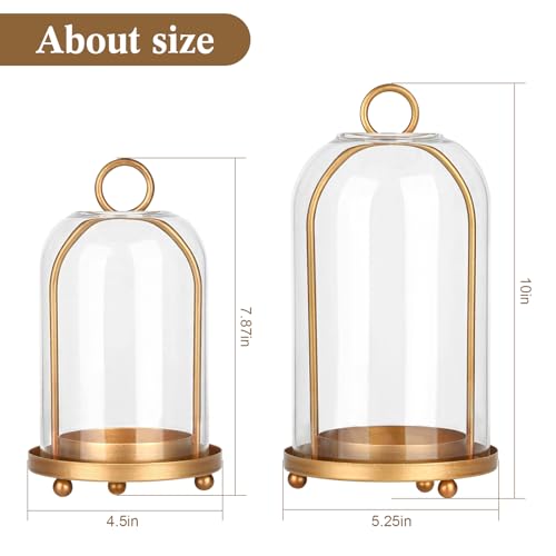 Vintage Brass Metal Candle Lantern with Thick Glass Dome Set of 2