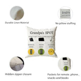 ONFAON Grandpa Gifts,Grandpa's Spot Throw Pillow Covers 18x18 Inch,Put Phone Glasses and Remote Control Pillowcase,Birthday Christmas Thanksgiving Day Gifts for Grandpa Stepdad,3-Pocket