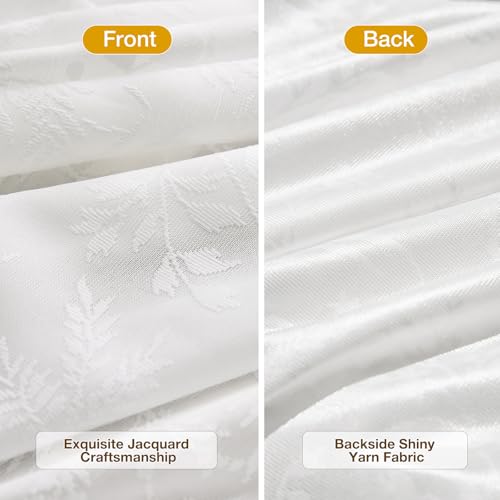 Anmao White Semi Sheer Light Filtering Curtains 84 Inches Long 2 Panels, Leaf Pattern Drapes for Living Room Bedroom, Rod Pocket Sheer Window Treatments with Floral Design, 52x84 Inch