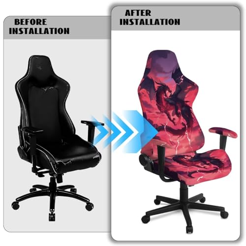 GLENLCWE Dragon Print Washable Gaming Chair Covers with Armrest Cover, 4pc/Set Office Chair Covers Slipcovers with Zipper, Red Stretchable Game Chairs Slipcovers