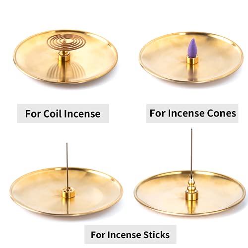 3 in 1 Incense Burner - 6.7 Inch Brass Incense Holder for Incense Sticks/Coil Incense/Incense Cones - Metal Gourd-Shaped Ash Catcher for Meditation Yoga Room Home Decor ZX11M