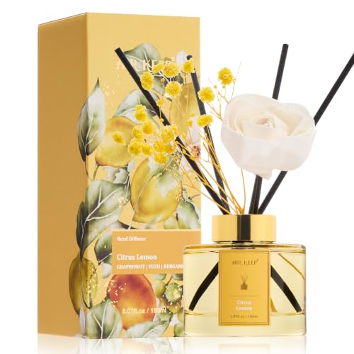 Airkeep Flower Reed Diffuser Set, Citrus Lemon Diffuser Set, 5.07 Fl.oz (150ml), Home Fragrance, Bathroom, Bedroom & Home Décor, Air Freshener