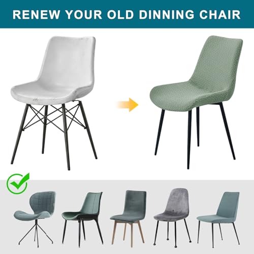 KRFOONN Jacquard Mid Century Modern Dining Chair Covers Set of 2 Stretch Armless Accent Side Chair Covers Soft Washable Dining Room Chair Slipcover for Kitchen Living Room Armless Side Chairs, Green