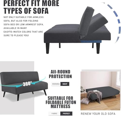 Armless Futon Cover Full Size Stretch Sofa Bed Slipcover Non-Slip Elastic Bottom Small Check Jacquard Couch Cover Thick Soft Washable Furniture Protector Kids Pet Dog Cat(K,Medium:160-190cm)