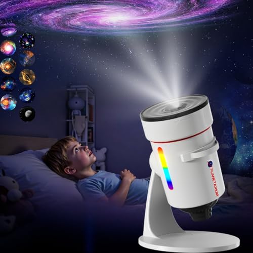 Galaxy Projector，Upgraded 4K HD Star Projector Lens, 10 Slides Image Planetarium BedRoom Lights，Ceiling Lights 360° Rotation 1/2/4Timer off &8 LED Color Night Light，for Bedroom, for Adults Kids