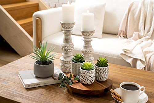 Kurrajong Farmhouse Candle Holders - Boho Set of 2 Tall Candle Stands | Decorative Wood 10" and 12" high | White Washed Candle Holders for Pillar Candles