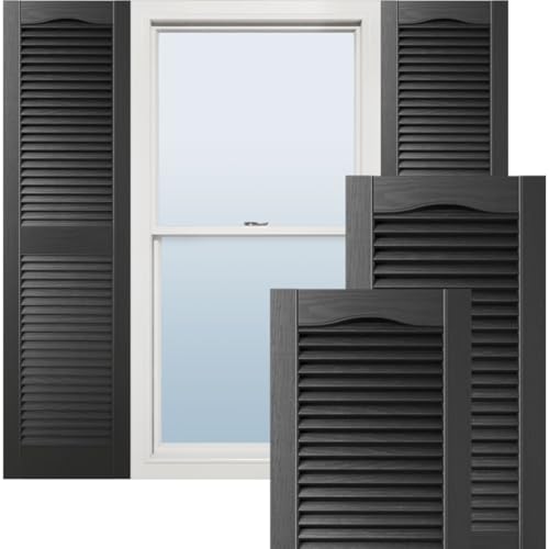 Ekena Millwork Lifetime Vinyl LL1S12X03900BL Standard Cathedral Top Center Mullion, Open Louver Vinyl Shutters, w/Installation Shutter-Lok's & Matching Screws (Per Pair), 12"W x 39"H, Black