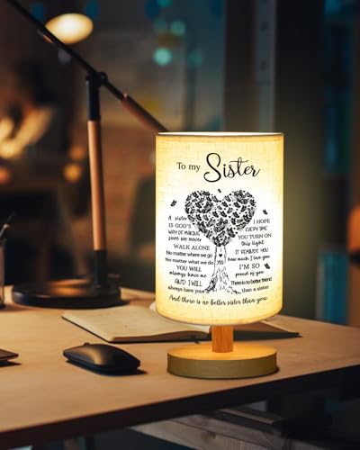 Sisters Gifts from Sister, to Sister Fabric Table Lamp, Sister Mothers Day Birthday Graduation Gifts for Sister, Bedside Table Lamp Gifts for Sisters from Sisters Adult