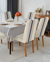 Savannan Chair Covers Set of 4, Modern Navy Blue White Stripe Removable Stretchable Parsons Chair Slipcovers Protector for Kitchen Dining Room Retro Linen Texture
