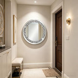 24 Inch Crushed Diamond Round Glass Wall Mirror, Bathroom Mirror, Wall Decoration Hanging Mirror, Suitable for Living Room, Bedroom, Vanity