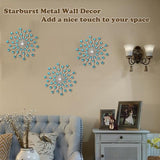 DXYAKY Set of 3 Blue Metal Starburst Wall Art Decor, Rhinestone Crystal Home Decor Accents, 9.8 Inch Decorative Wall Hanging Diamond, Jeweled Sparkle Wall Sculptures for Living Room Bedroom