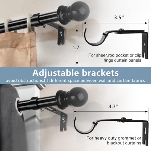 Black Curtain Rods for Windows 28 to 48 Inch - 1”Heavy Duty Curtain Rod with Adjustable Brackets,Stainless Steel Metal Drapery Rods for Kitchen,Bedroom,Sliding Door