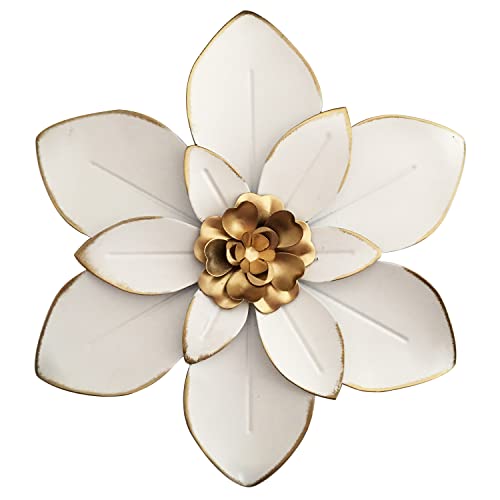 Metal Flower Wall Art Decor, 10“ Rustic Modern Floral Sculpture, Distressed Iron Wall Hanging Home Decoration Accent Artworks for Indoor Kitchen Bedroom Living Room Office Outdoor Garden Patio