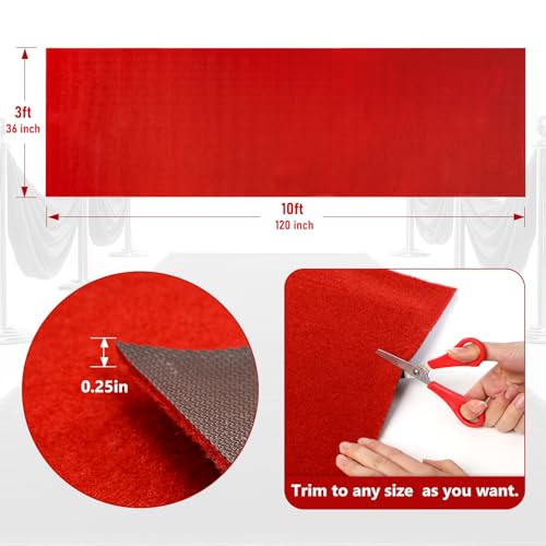 PBHEPJ 3ft x 10ft Extra Thick Red Carpet Runner for Party & Hollywood, Festival Celebration, Wedding, Graduation Ceremony, Award Ceremony, VIP Reception, Heavy-Duty, Non-Slip TPR Rubber