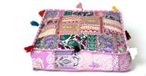 CRAFT KALA Indian Square Patchwork Traditional Pouf Cover Indian Living Room Poufs Decorative Embroidered Designer Ottoman Home Living Footstool Chair Cover Decor Pillow Cover 18x18x5 inches Baby Pink
