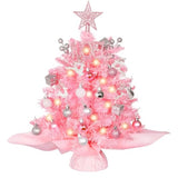 20" Mini Pink Christmas Tree, Artificial Small Table Top Warm Lights, Star Treetop and Ornaments, Tabletop Christmas Tree for DIY Pink Christmas Decoration Gifts