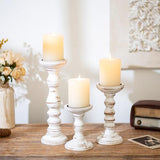 Romadedi Pillar Wood Candle Holders, Whitewashed Brown, Set of 3