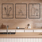 Otoolling 3 Pieces Metal Minimalist Line Kitchen Signs Wall Decor Drawing Rustic Kitchen Wall Art for Dining Living Room Home, 14 x 11 Inches(Dining Room,Black)