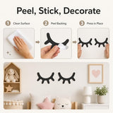 VOSAREA Sleepy Eyes Wall Decor: Wooden Eyelash Wall Art Decal Nursery Decor 3D Sleepy Eyes Stickers Prop for Christmas Baby Room Kids' Bedroom, Black