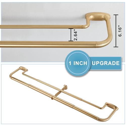 Double Curtain Rods, Wrap Around Curtain Rod for Windows, Internal Splicing 1'' Front and 5/8'' Back Adjustable Curtain Rod with Aluminum Finials and Brackets (Warm Gold, 28-86")