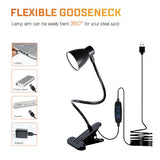 CRI 90+ Eye-Care Clip Light for Reading, 6W Small Clamp Lamp for Desk, Flexible Gooseneck Clip Lamp for Bed Headboard with 3 Color Modes & 10 Brightness(Adapter Include)