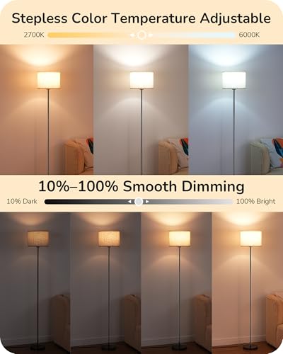 EDISHINE Upgraded Floor Lamps with 2 Lampshades, 63.7" Modern Standing Lamp with Foot Switch and Remote Control, Stepless Dimmable Minimalist Lamps for Bedroom, Office, (9W LED Bulb Included), Black