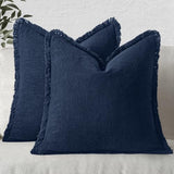 MIULEE Linen Fringe Decorative Euro Throw Pillow Covers Dark Navy 26x26