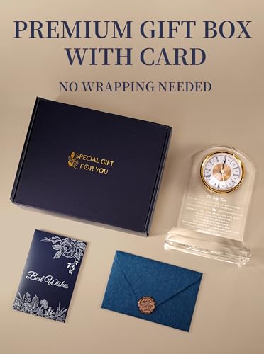 DEEWISH to My Son Gift from Mom or Dad, Birthday Graduation Christmas Father’s Day Present for Son Adult, Inspirational Desk Clock with Gift Box & Card (Battery Not Included)