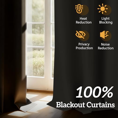 2 Panels 100% Blackout Curtains, Midweight Thermal Insulated Grommet Drapes for Bedroom Living Room, Light Blocking Window Treatment, Pack of 2, 54x84 Inches, Charcoal Grey