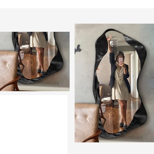 Full Length Mirror Irregular Wavy Mirror, Wave Arched Floor Mirror, Wall Mirror Standing Hanging or Leaning Against Wall gold-120 * 200CM