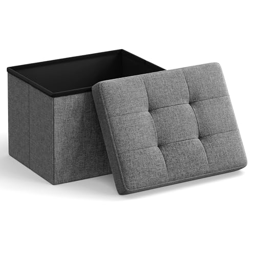 SONGMICS Small Folding Storage Ottoman, 15.8 x 12.2 x 12.2 Inches