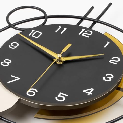 Wall Clock for Living Room Decor Decorative Wall Clock with Pendulum Silent Quartz Battery Operated Black Metal Large Clock for Dining Room,Kitchen,Home,Bathroom,Bedroom,13.8x21.3 in