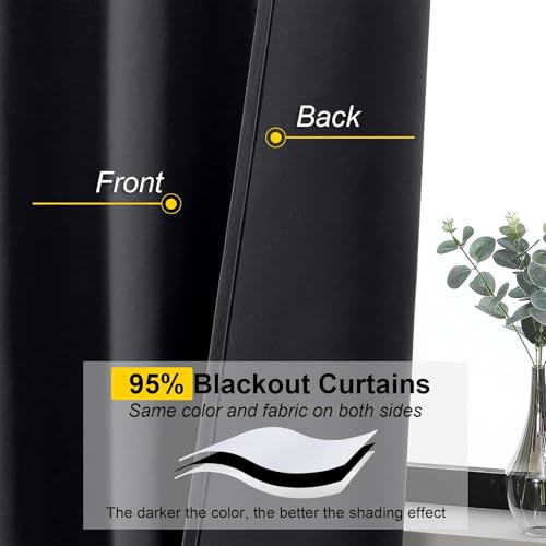 Black Blackout Curtains 84 Inch Length 2 Panels Set, Soft Solid Thermal Insulated Room Darkening Curtains 84 Inches Long for Bedroom Living Room, Rod Pocket Drape, Black, Each 40" Wx84 L