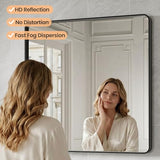 JISOSO Black Bathroom Mirror Wall Mounted Vanity Mirror with Rounded Corner Metal Framed, Tempered Glass, Anti-Rust(Horizontal/Vertical), 22 x 30 Inch