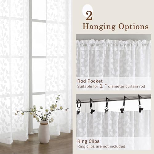 Chyhomenyc White Sheer Curtains 84 Inch Length 2 Panels Set, Light Filtering Tufted Textured Soft Airy Rod Pocket Gentle Leaf Window Treatment Drapes for Bedroom Living Room, 42" Wx84 L, 2PCS