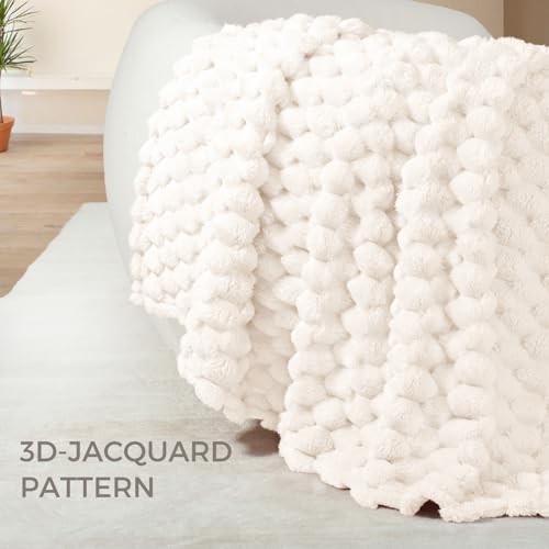 Whale Flotilla Fleece Throw Blanket for Couch or Bed, Luxury Super Soft Lightweight Summer Blanket, 3D Jacquard Cozy Fluffy Plush Decorative Sofa Chair Blanket for Mom Dad, 50x60 Inch, Ivory
