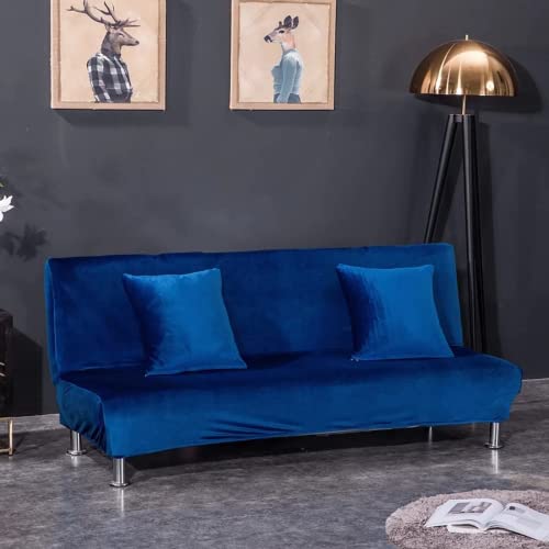 SFYZ HOME Velvet Armless Futon Slipcover,Stretch Silver Fox futon Cover, Modern Solid Color Sofa Bed Cover for for Futon Folding Bed Sofa (Royal Blue,M-61-72.8in/155-185cm)
