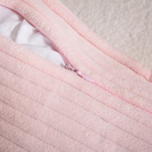 Puncuntex Corduroy Light Pink Throw Pillow Covers Set of 2 Boho Decorative 18×18 Inch,Super Soft Pillowcase Cozy Striped Texture Cushion Cover for Couch,Sofa,Farmhouse,Living Room