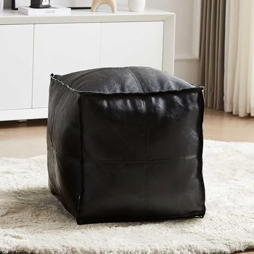 Louis Donné Square Pouf Ottoman Cover, Black Faux Leather, 17.7 x 17.7 x 17.7 Inches, Unstuffed, Cover Only, No Filler Included