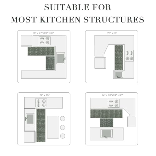 Kitchen Runner, 24"x70" Kitchen Mats for Floor, Green