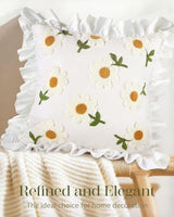 Embroidered Throw Pillow Cover, 18x18 Inch, Ruffle Daisy