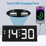 Wooden Digital Alarm Clock with Dual USB Charging Ports, DST, Dimmable, Snooze, Modern Large Time Display LED Clock for Kids Bedrooms, Living Room, Desk, Table, Bedside, Nightstand (Black)